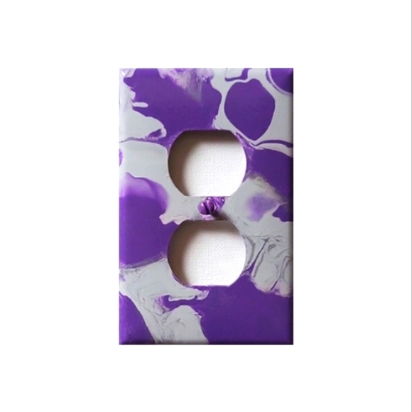 Hand Crafted Purple and Silver Abstract Design Duplex Outlet Wall Plate - Picture 2 of 2